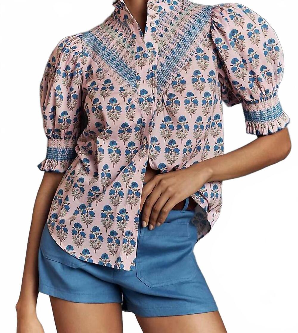 NEW HOPE FOR FLOWERS short sleeved smocked shirt in clematis